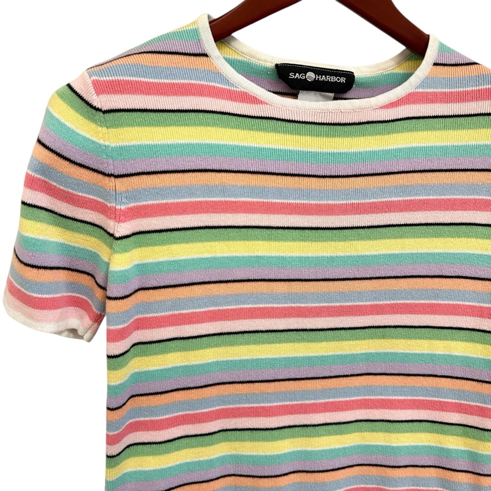 Retro Sag Harbor Rainbow Striped Knit Top S